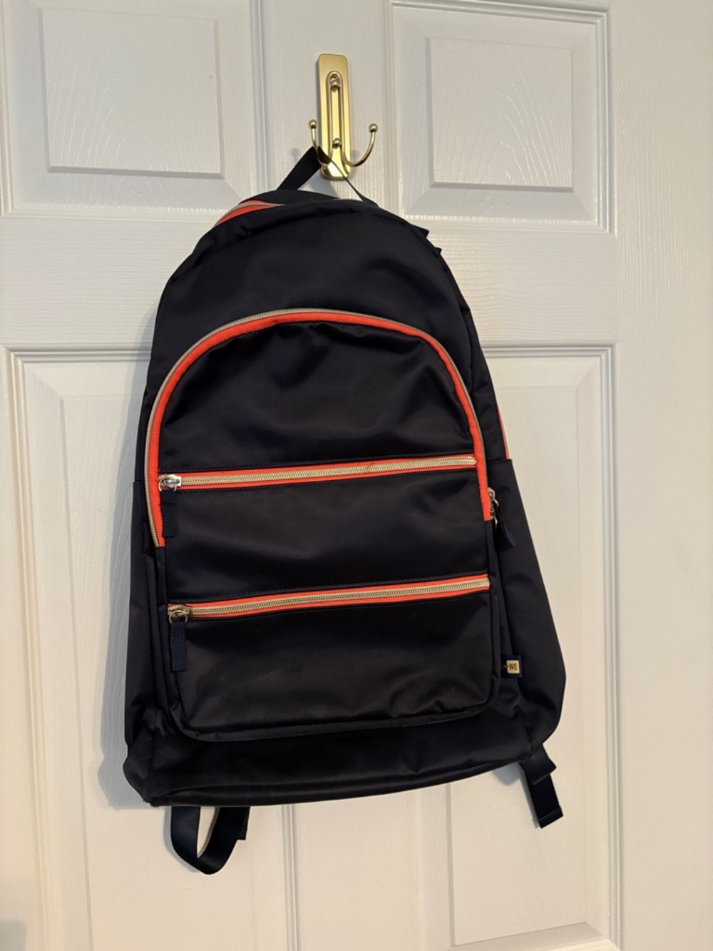 Navy Blue Backpack with Orange Trim - Cute Everyday Backpack